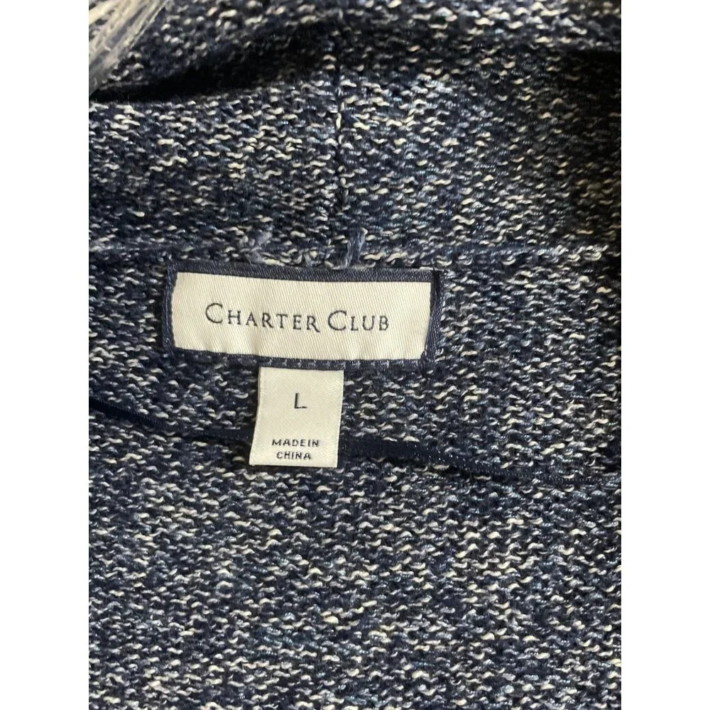 Charter Club Womens Size Large Blue Hooded Open Front Cardigan Sweater - Picture 6 of 8